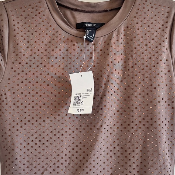 NWT Forever 21 set suit with rhinestones Brown Short Sleeve Top Pants S brown - Picture 7 of 9